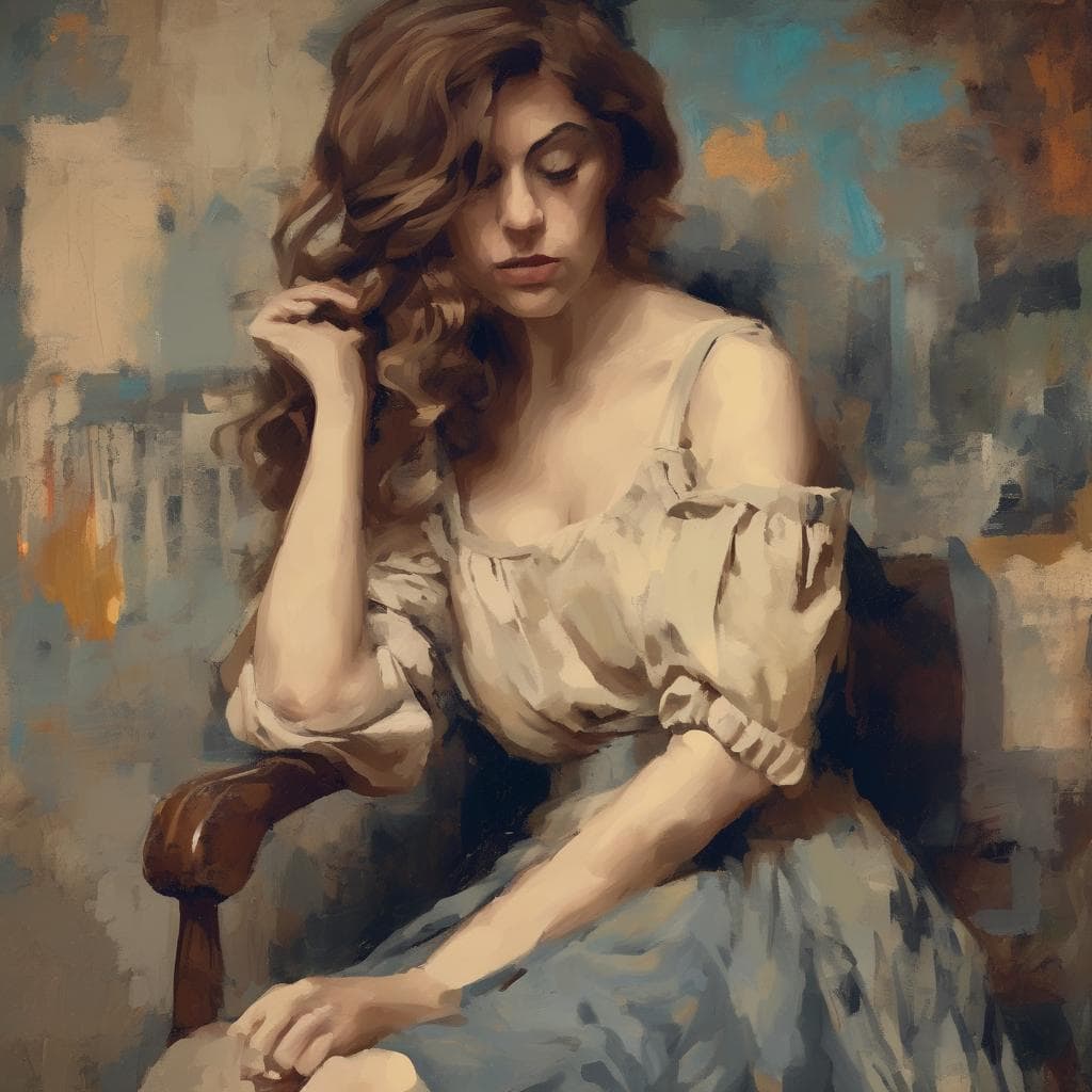 Απλή ελαιογραφία γυναίκας με κόκκινα μαλλιά, νεανική και αισθησιακή, σε καλλιτεχνικό στυλ για καλλιτεχνικά ρεύματα και εξέλιξη.